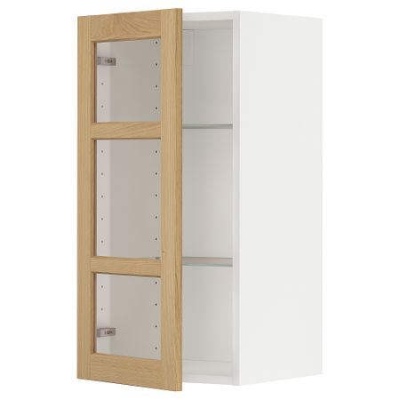 Навесной шкаф, полки, стеклянная дверца, белый, Forsbacka дуб, 40x80 см IKEA METOD МЕТОД 495.093.51