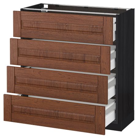 Напольный шкаф 4 фронтальных панели, 4 ящика МЕТОД / МАКСИМЕРА, черный, Филипстад коричневый