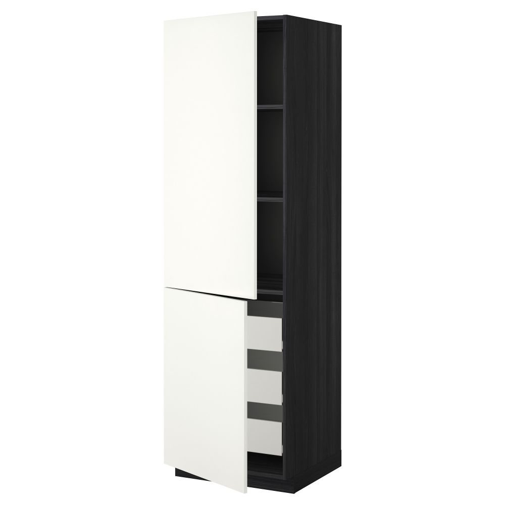 Высокий шкаф + полки, 3 ящика, 2 дверцы МЕТОД / ФОРВАРА, черный, Хэггеби белый (60x60x200 см) - схема-чертеж с размерами