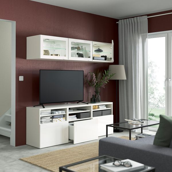 Шкаф для ТВ, комбинированный, стекляные дверцы, белый/Сельсвикен глянцевый, белый прозрачное стекло 180x42x192 см IKEA BESTÅ - фото 2