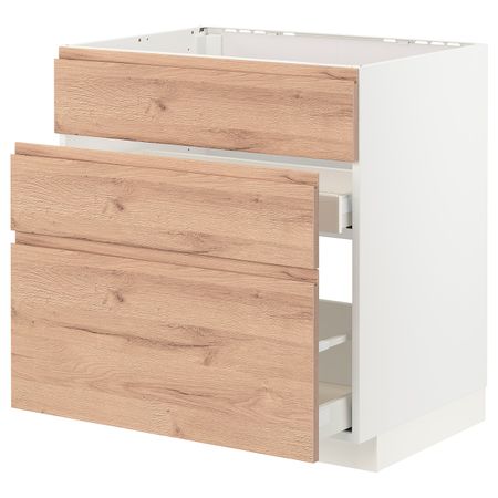 Шкаф под мойку+3фасада/2ящика, белый/Воксторп под дуб 80x60 см IKEA METOD МЕТОД / MAXIMERA МАКСИМЕРА 494.142.54