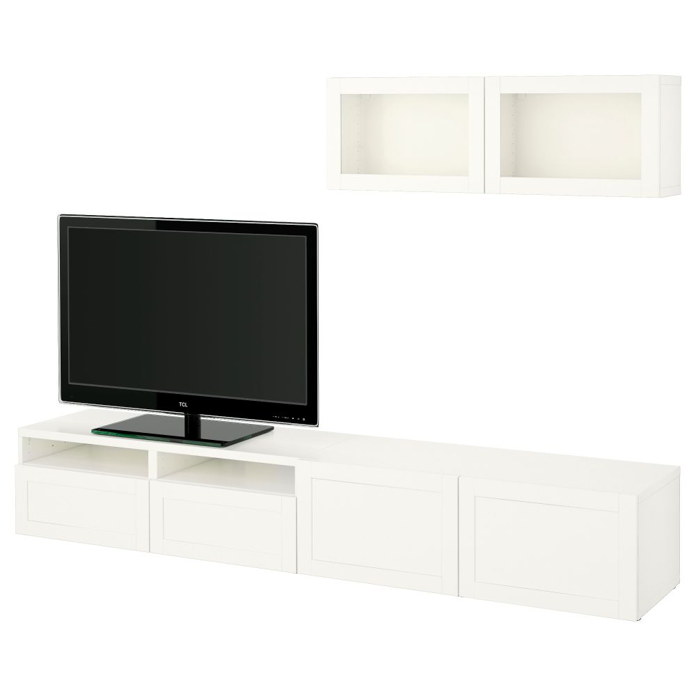 Шкаф для ТВ, комбинированный, стекляные дверцы БЕСТО, Ханвикен, Синдвик белый прозрачное стекло (240x20/40x166 см) - фото 1