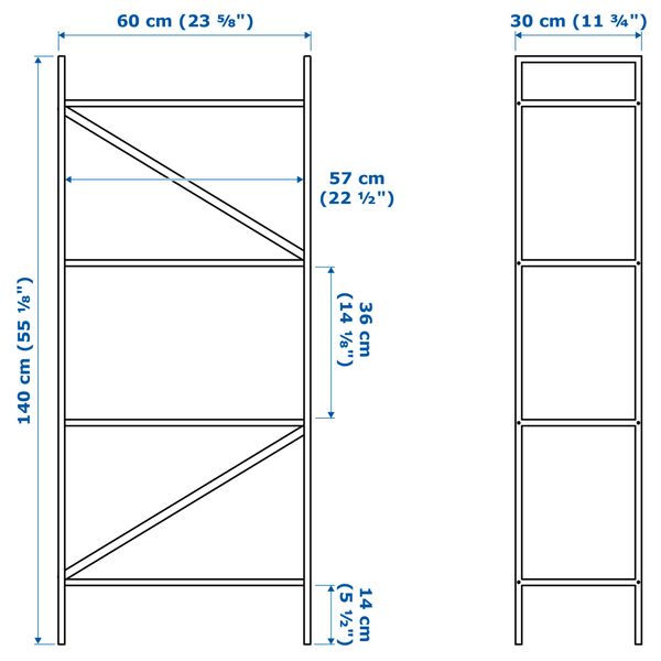 Стеллаж ДРАГЕТ, светло-серый (60x140 см) - схема-чертеж с размерами