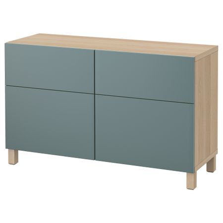 Комбинация для хранения с дверцами, ящиками БЕСТО, под беленый дуб, Вальвикен серо-бирюзовый