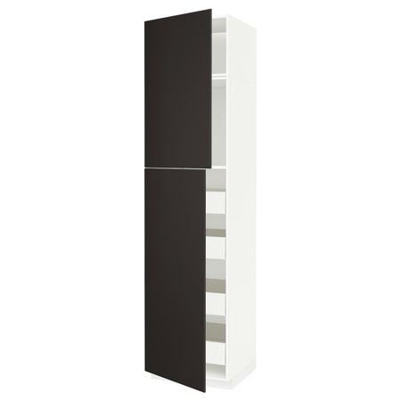 Высокий шкаф/2дверцы/4ящика, белый/Кунгсбакка антрацит 60x60x240 см IKEA МЕТОД / ФОРВАРА 793.532.73