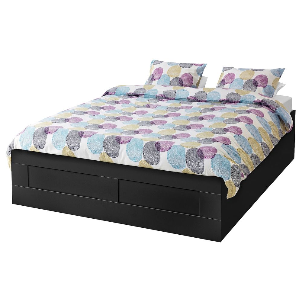 Кровать с подъемным механизмом, черный 140x200 см IKEA BRIMNES БРИМНЭС 504.852.12 - фото 1