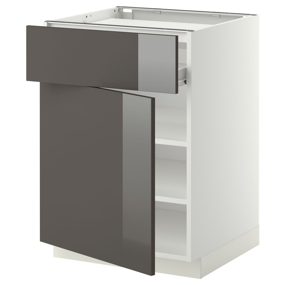 Напольный шкаф для варочной панели, ящик, полка, дверцы МЕТОД / ФОРВАРА, белый, Рингульт серый (60x60 см) - фото 1