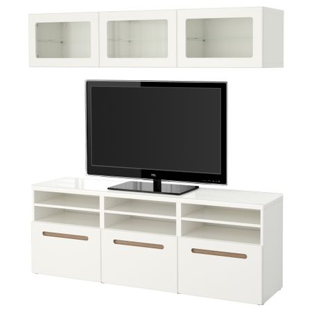 Шкаф для ТВ, комбинированный, стекляные дверцы БЕСТО, Марвикен белый прозрачное стекло (180x40x192 см)