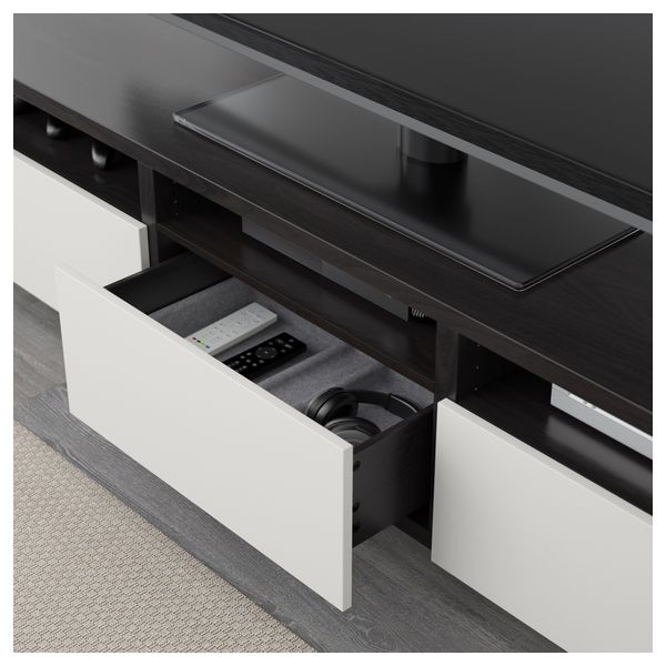 Тумба для ТВ с ящиками БЕСТО, черно-коричневый, Лаппвикен светло-серый (180x40x48 см) - фото 3