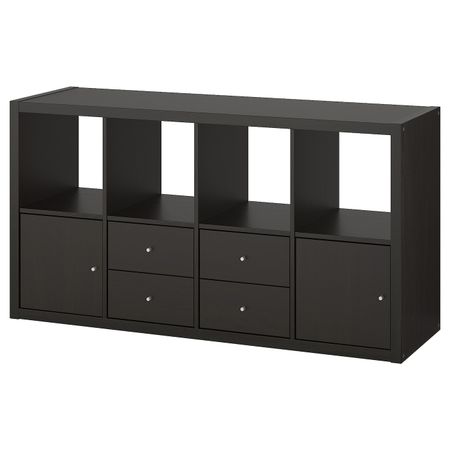 Стеллаж с 4 вставками, черно-коричневый 77x147 см IKEA KALLAX КАЛЛАКС 792.783.06