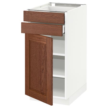 Напольный шкаф с дверцей, 2 ящиками МЕТОД / МАКСИМЕРА, белый, Филипстад коричневый