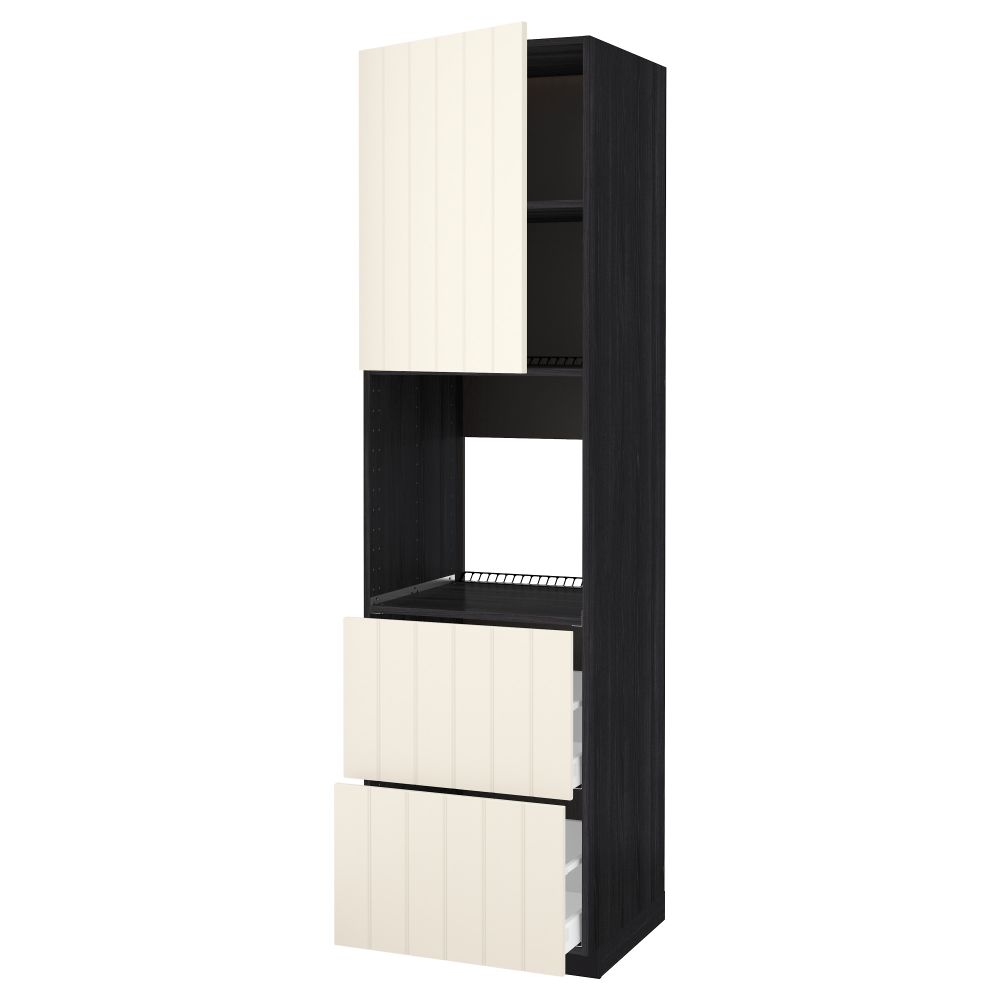 Высокий шкаф для духовки + дверца, 2 форнтальных, 2 высоких ящик МЕТОД / МАКСИМЕРА, черный, Хитарп белый с оттенком - схема-чертеж с размерами