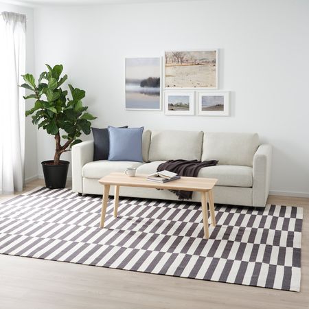 Ковер безворсовый, ручная работа/в полоску серый 250x350 см IKEA STOCKHOLM 2017 СТОКГОЛЬМ 2017 103.526.62