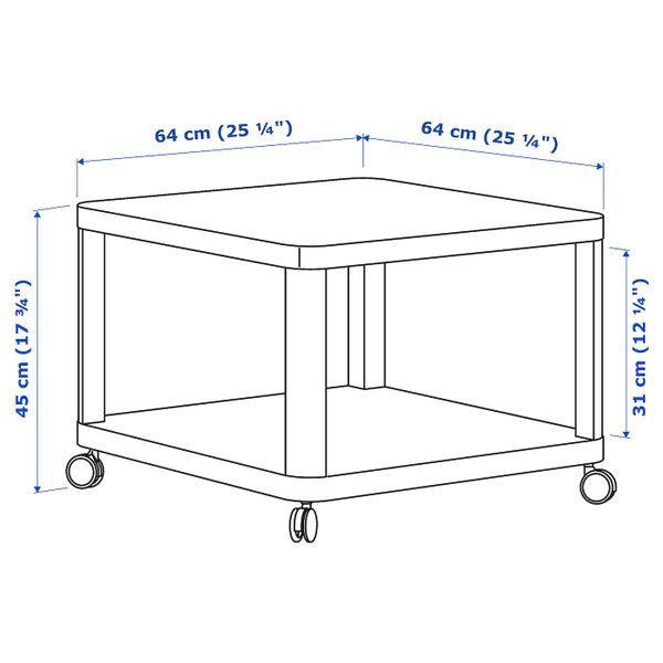 Стол приставной на колесиках, белый 64x64 см IKEA TINGBY ТИНГБИ 603.832.89 - схема-чертеж с размерами