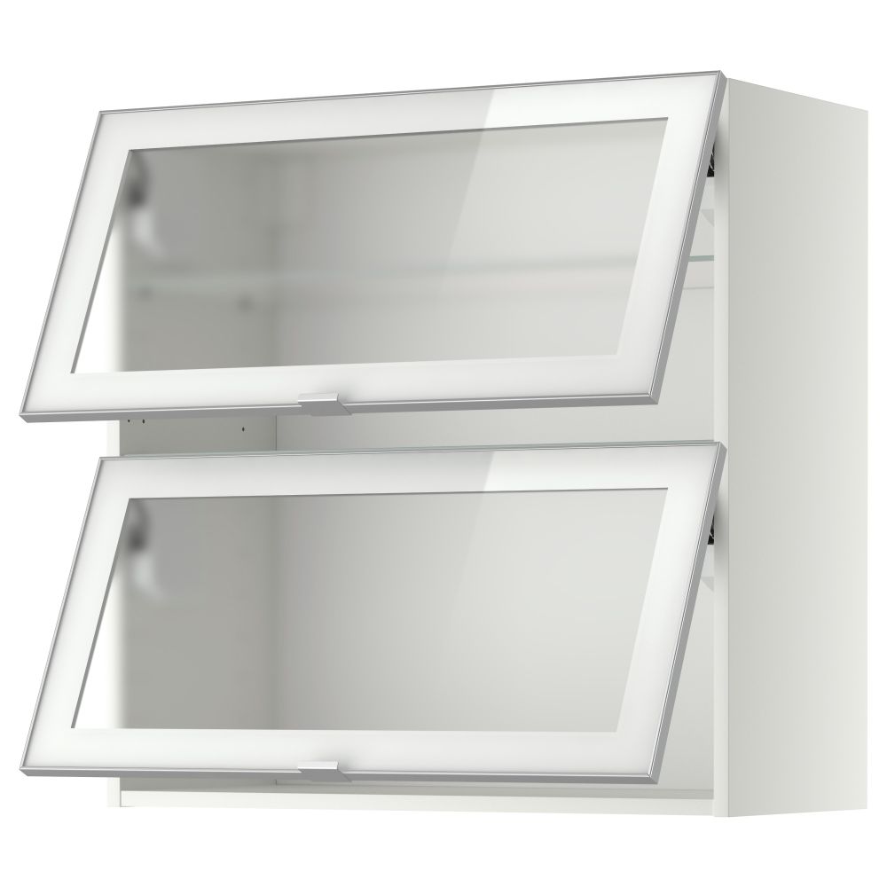 Навесной горизонтальный шкаф, 2 зеркальная дверцами МЕТОД, белый, Ютис матовое стекло - схема-чертеж с размерами