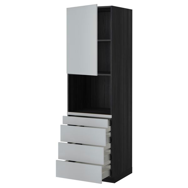 Высокий шкаф для комбинированния СВЧ, 4 ящика МЕТОД / МАКСИМЕРА, черный, Веддинге серый - схема-чертеж с размерами