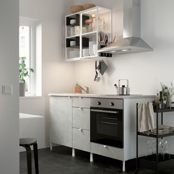 Кухня, 163x63.5x222 см, белый, под бетон IKEA BEGIVENHET БЕГИВЕНХЕТ 693.374.29 - фото 3