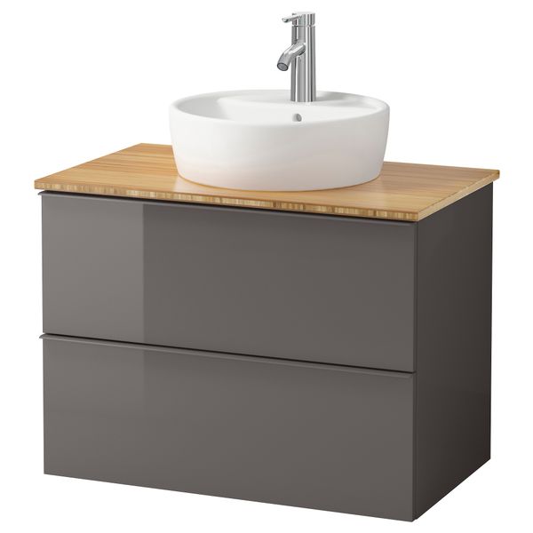 Шкаф п-раковину/столешн45/раковина ГОДМОРГОН/АЛДЕРН / ТОРНВИКЕН, глянцевый серый, бамбук - схема-чертеж с размерами