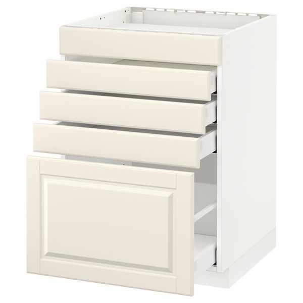 Напольный шкаф для варочной панели, 5 фасадов, 4 ящиков МЕТОД / МАКСИМЕРА, белый, Будбин белый с оттенком - схема-чертеж с размерами