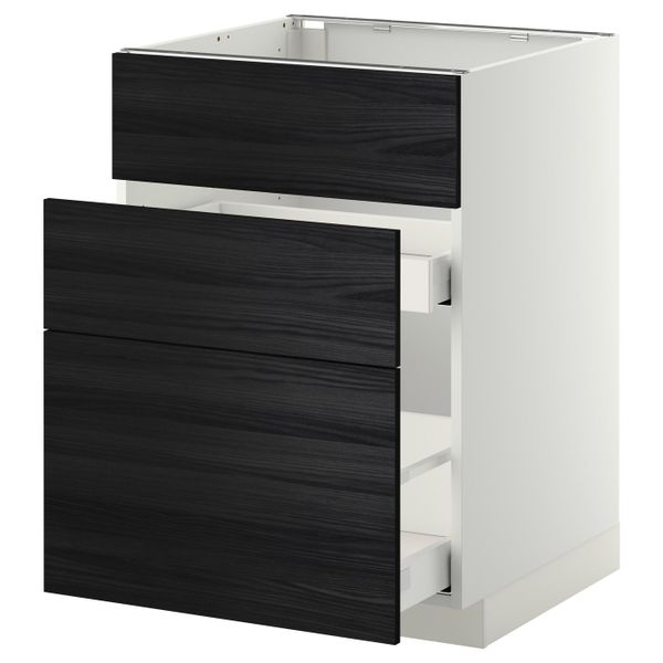 Напольный шкаф под мойку + 3 фронтальных панели/2ящ, белый, Тингсрид черный 60x60 см IKEA МЕТОД / МАКСИМЕРА 292.345.36 - схема-чертеж с размерами