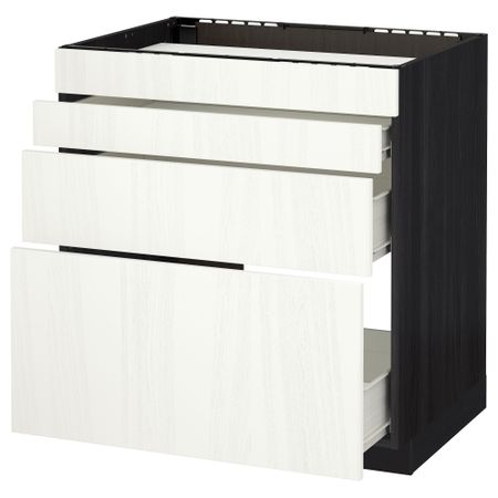 Напольный шкаф для духовки, 4фасада, 3 ящика МЕТОД / ФОРВАРА, черный, Росдаль белый