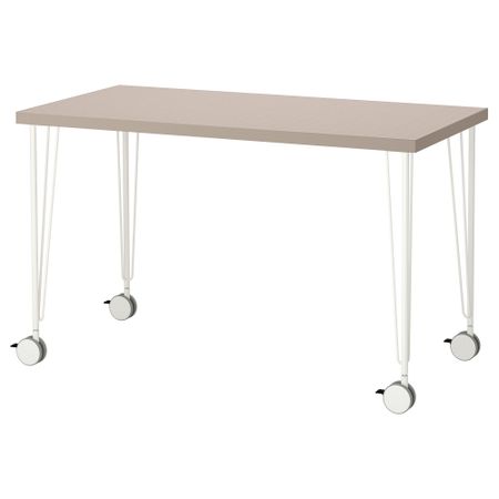 Стол ЛИННМОН / КРИЛЛЕ, геометрический бежевый, белый (120x60 см)