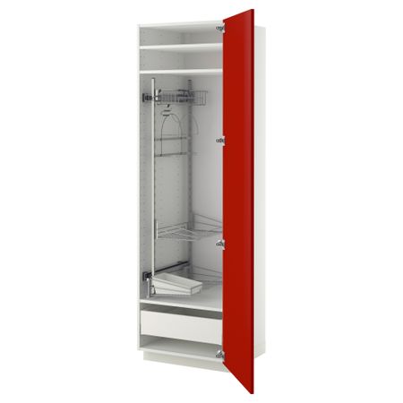 Высокий шкаф с отделением для аксессуаров, для уборки МЕТОД / МАКСИМЕРА, белый, Рингульт красный
