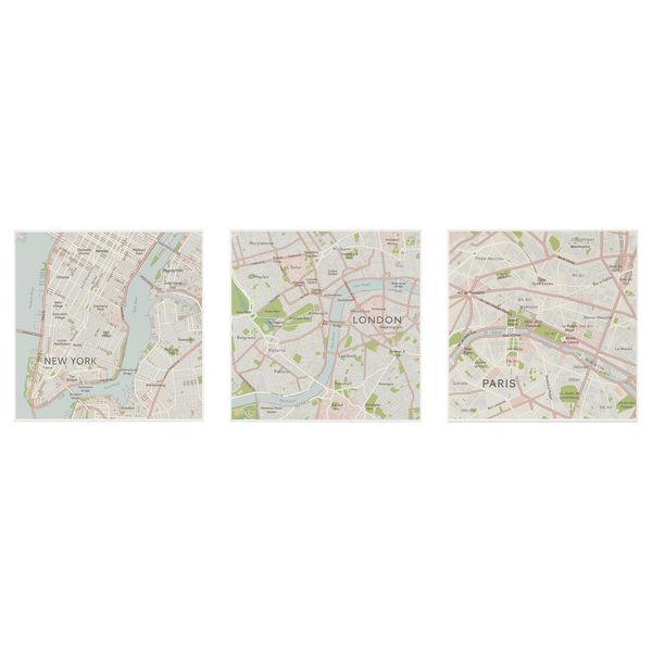 Постер, 3 шт БЬЁРНАМО, Карты городов (25x25 см) - фото 1