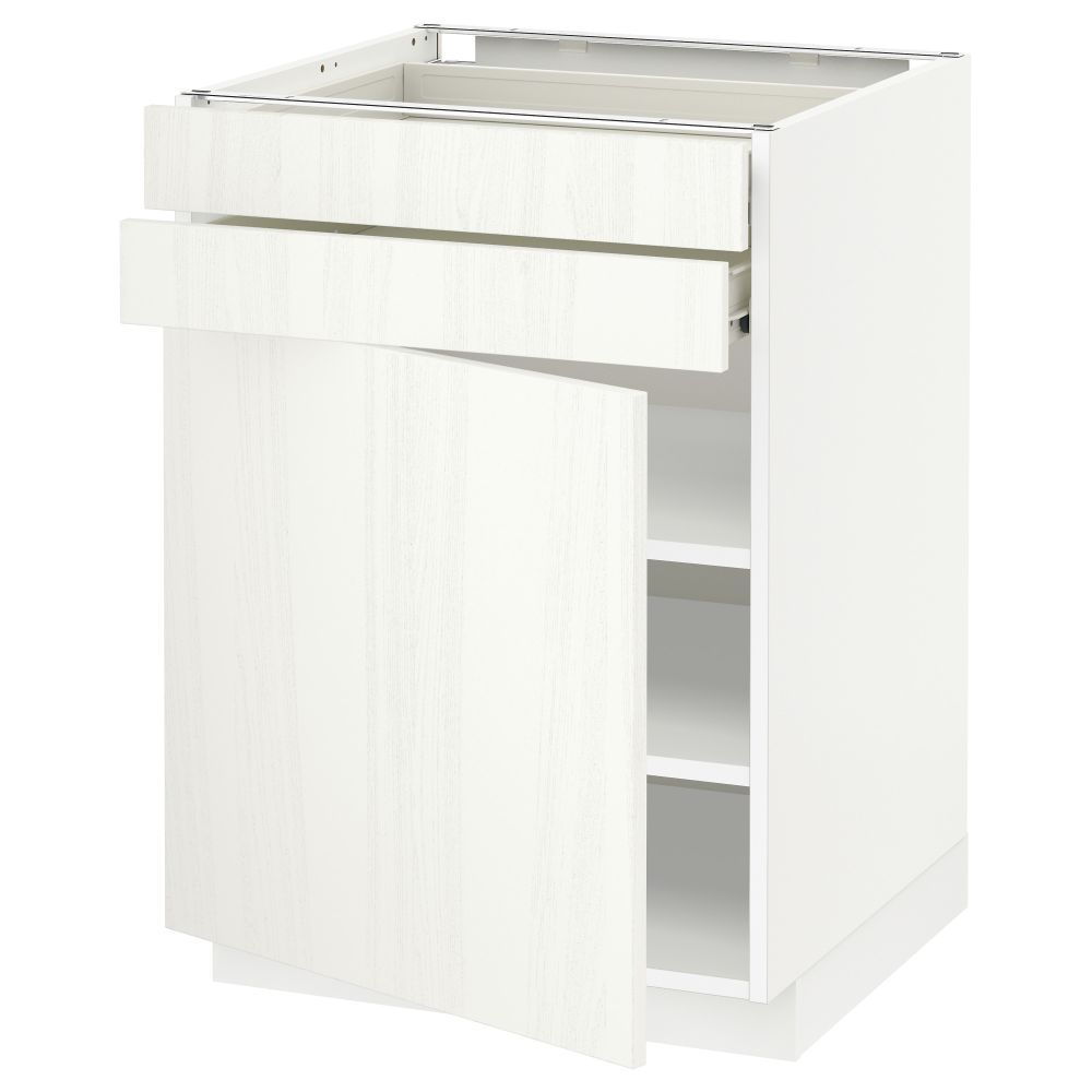 Напольный шкаф с дверцей, 2 ящиками МЕТОД / ФОРВАРА, белый, Росдаль белый - схема-чертеж с размерами