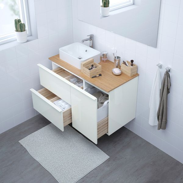 Шкаф с раковиной 45x32 см, глянцевый белый/бамбук БРОГРУНД смеситель 102x49x72 см IKEA ГОДМОРГОН/ТОЛКЕН / ХОРВИК 793.256.09 - схема-чертеж с размерами