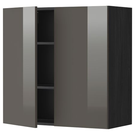 Навесной шкаф с полками, 2 дверцы МЕТОД, черный, Рингульт серый