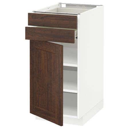Напольный шкаф с дверцей, 2 ящиками МЕТОД / ФОРВАРА, белый, Эдсерум коричневый