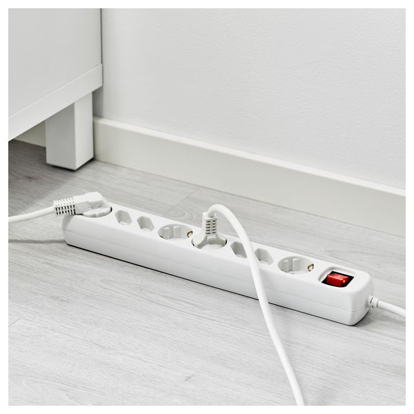 Удлинитель 8-местный с выключателем КОПЛА, с заземлением белый (1.5 м) - схема-чертеж с размерами