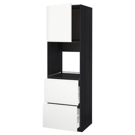 Высокий шкаф для духовки + дверца, 2 форнтальных, 2 высоких ящик МЕТОД / МАКСИМЕРА, черный, Воксторп белый