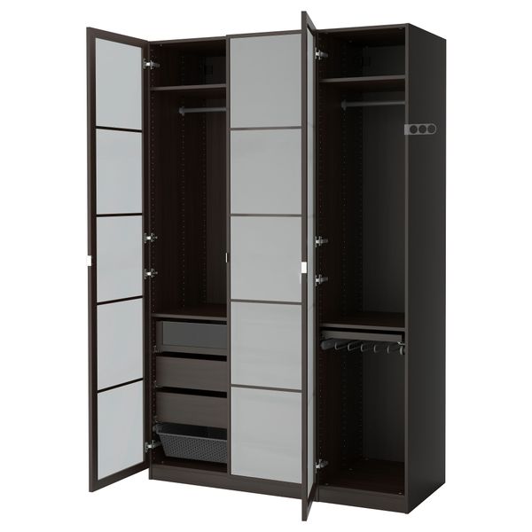 Гардероб ПАКС, черно-коричневый, Февик матовое стекло (150x60x236 см) - фото 1