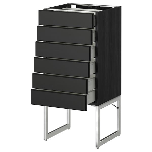 Напольный шкаф 6 фронтальных панелей, 6 нижних ящиков МЕТОД / МАКСИМЕРА, черный, Лаксарби черно-коричневый - схема-чертеж с размерами