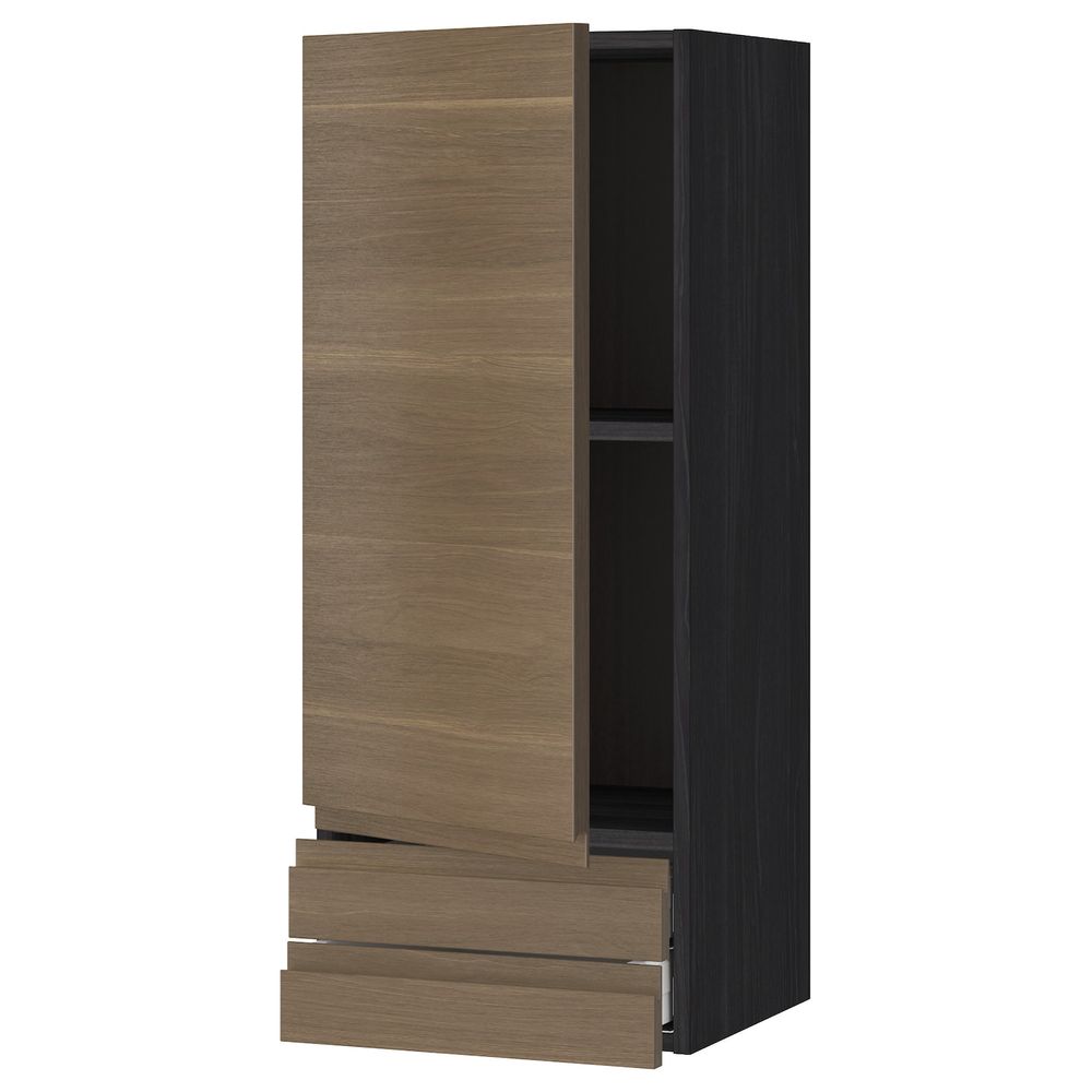 Навесной шкаф с дверцей, 2 ящика, черный/Воксторп грецкий орех 40x100 см IKEA МЕТОД / МАКСИМЕРА 892.381.74 - схема-чертеж с размерами