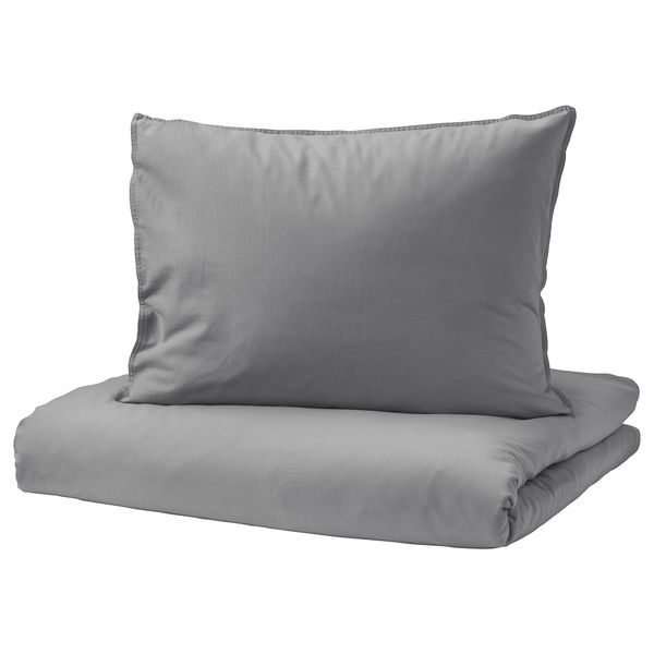 Пододеяльник и наволочка, серый, 150x200, 50x60 см IKEA ÄNGSLILJA ЭНГСЛИЛЬЯ 303.186.67 - фото 1