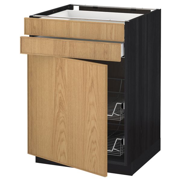 Напольный шкаф, дверца, 2 ящика, проволочных корзин МЕТОД / МАКСИМЕРА, черный, Экестад дуб - схема-чертеж с размерами