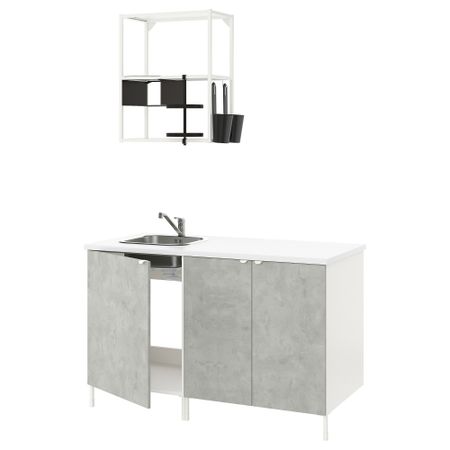 Кухня, 143x63.5x222 см, белый, под бетон IKEA BEGIVENHET БЕГИВЕНХЕТ 293.372.47
