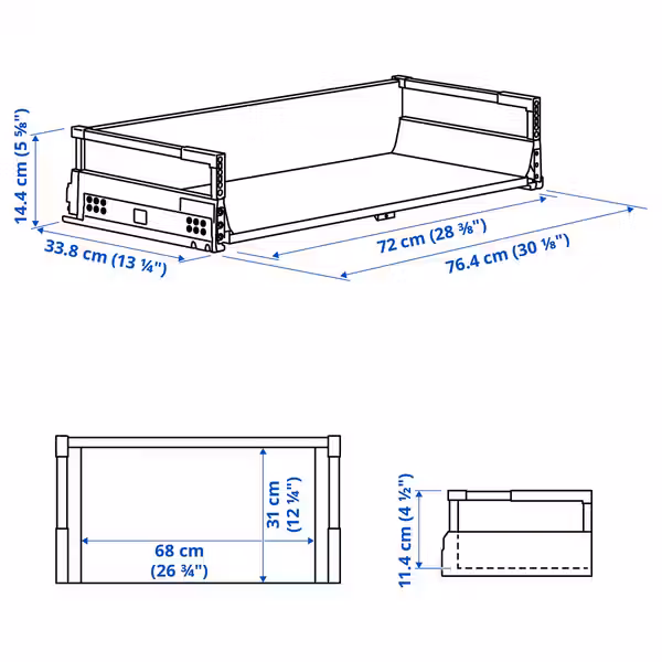 MAXIMERA Ящик, средний - белый 80x37 см - схема-чертеж с размерами