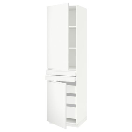 Высокий шкаф + полки, 5 ящиков, 2 дверцы, 2 фронтальных МЕТОД / МАКСИМЕРА, белый, Воксторп белый матовый белый