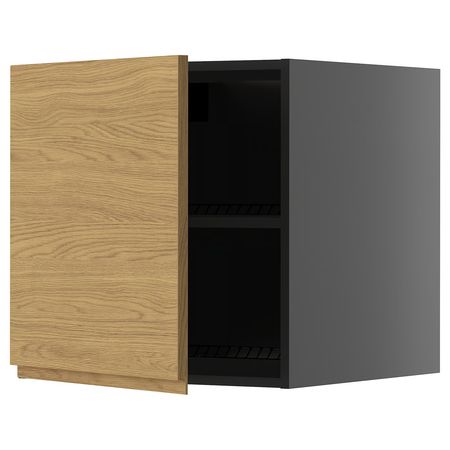 METOD Верхний шкаф д/холодильн/морозильн - черно-серый/Voxtorp под дуб 60x60 см