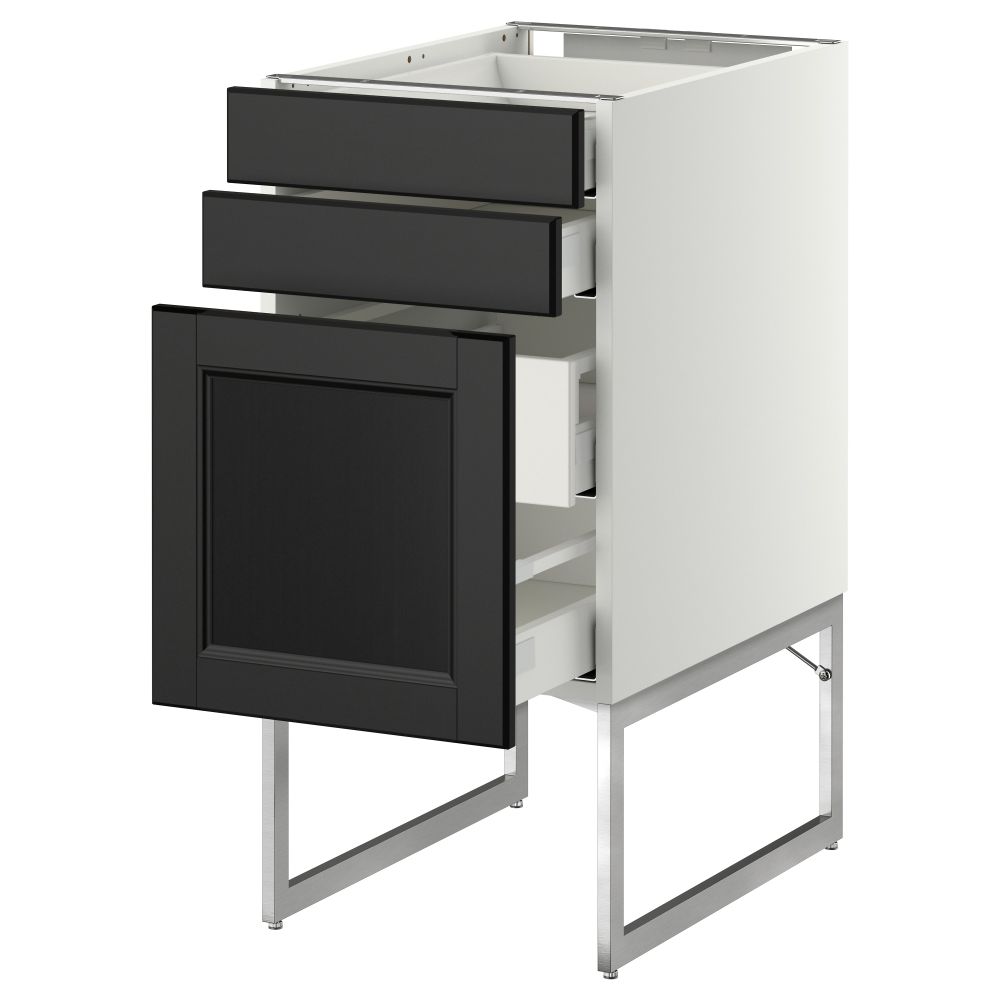 Напольный шкаф 3 фронтальных панели, 2 нижних, 2 средних ящика МЕТОД / МАКСИМЕРА, белый, Лаксарби черно-коричневый - схема-чертеж с размерами