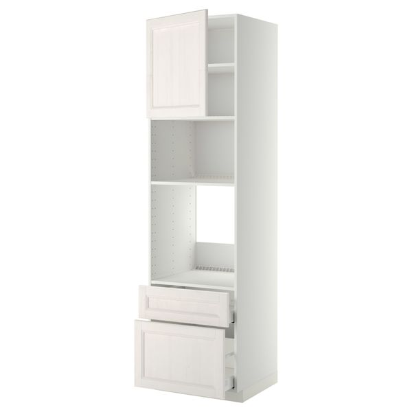 Высокий шкаф для духовки/СВЧ дверца, 2 ящика МЕТОД / МАКСИМЕРА, белый, Лаксарби белый - фото 1