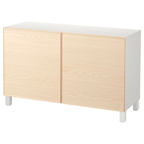 Комбинация для хранения с дверцами БЕСТО, белый, Инвикен ясеневый шпон (120x40x74 см) - фото 1