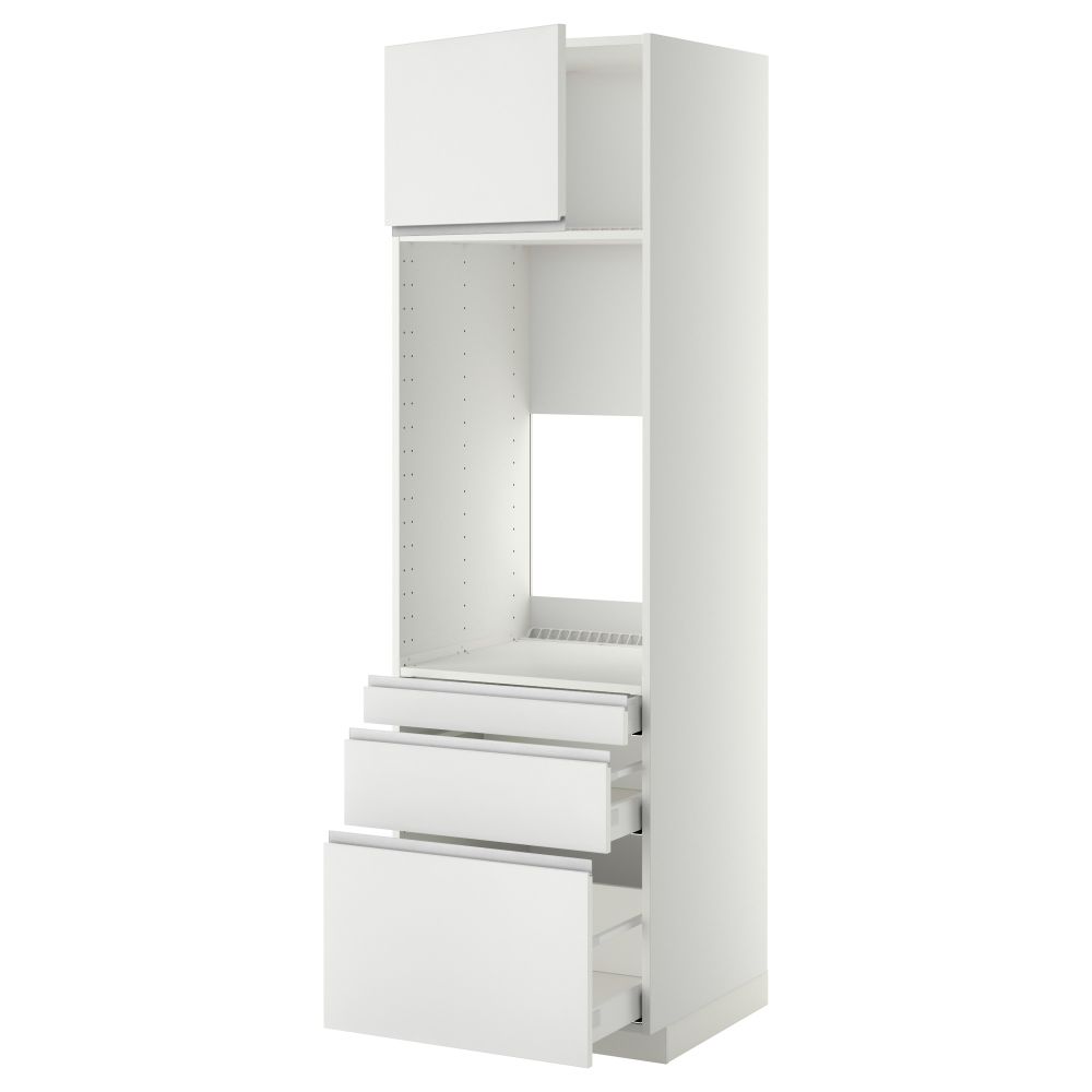 Высокий шкаф для двойной духовки, 3 ящика, дверца МЕТОД / МАКСИМЕРА, белый, Нодста белый - схема-чертеж с размерами