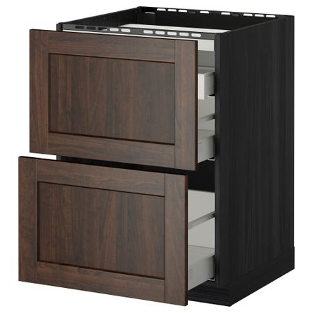 Напольный шкаф, 2 фронтальных панели, 3 ящика МЕТОД / МАКСИМЕРА, черный, Эдсерум коричневый