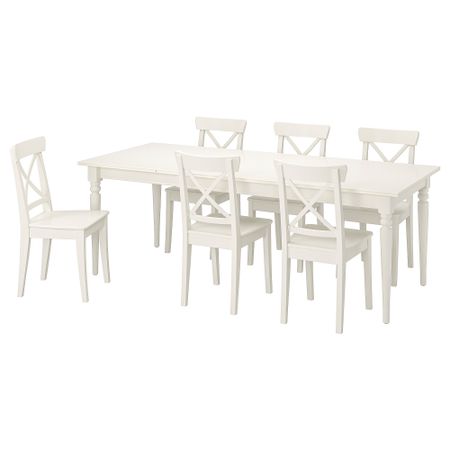 Стол и 6 стульев, белый, белый, 155, 215 см IKEA INGATORP ИНГАТОРП, INGOLF ИНГОЛЬФLF ИНГОЛЬФ 192.968.84