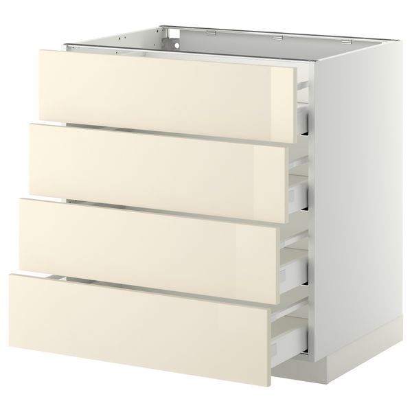 Напольный шкаф 4 фронтальных панели, 4 ящика МЕТОД / МАКСИМЕРА, белый, Рингульт кремовый - схема-чертеж с размерами